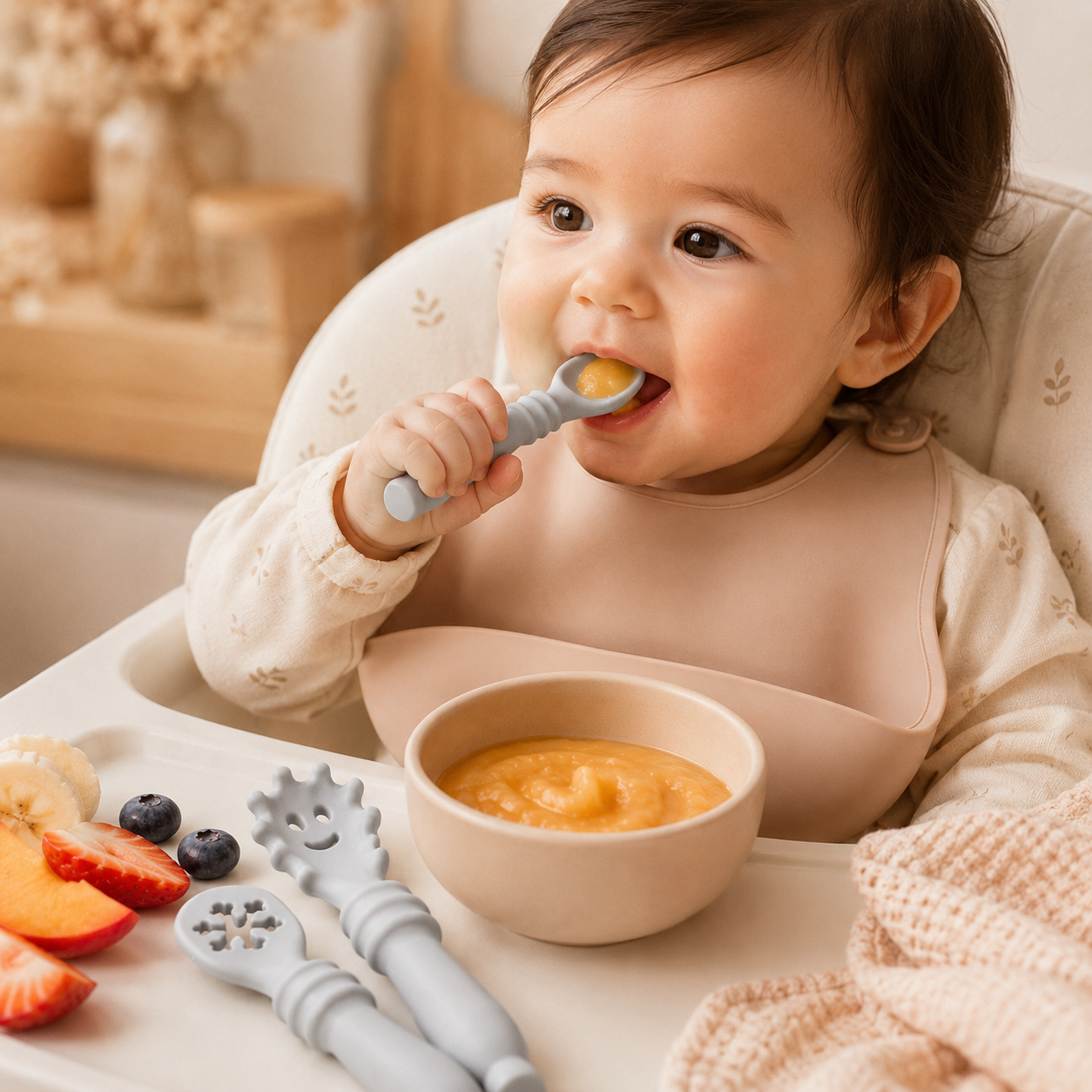 Cucharas de Aprendizaje para Bebé | Silicona Suave y Fácil Agarre