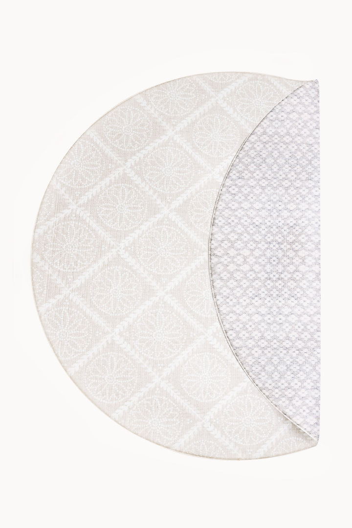 Play Mat Circular Hojas y Puntos Rosa / Flores Lana