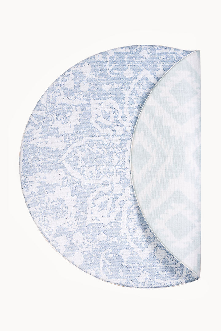 Play Mat Circular Flor Persa Celeste / Rombos Étnicos Sage