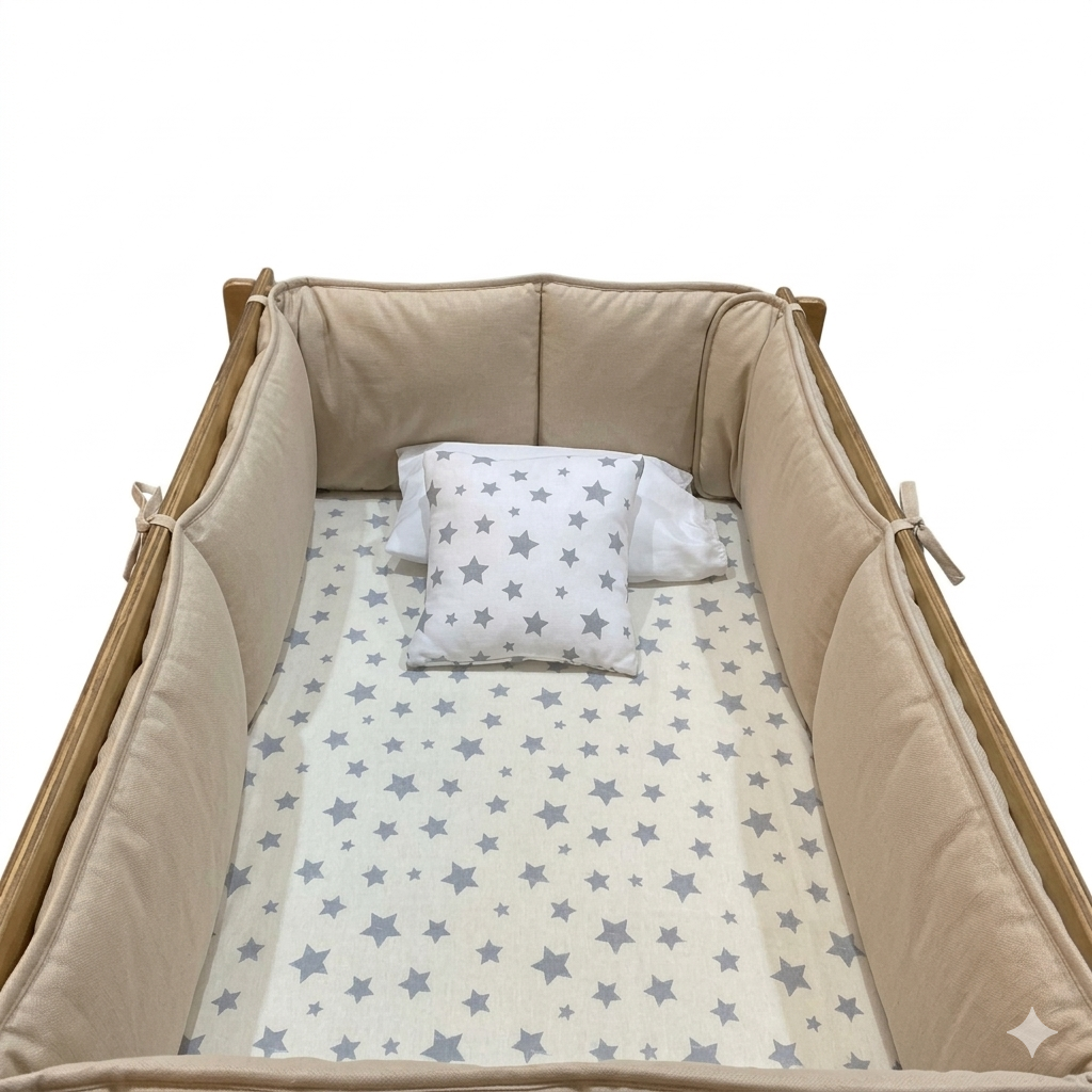 Protector de Cuna Beige a Medida | Chichonera Acolchada Hipoalergénica